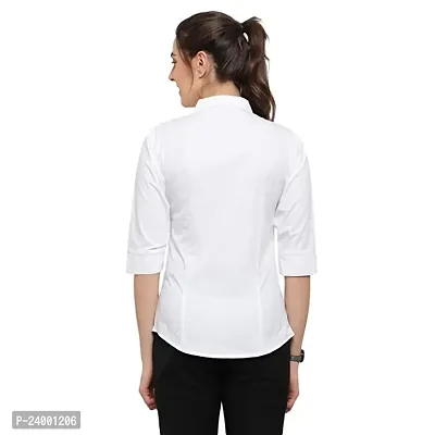 Elegant White Cotton Blend Solid Shirt For Women-thumb2