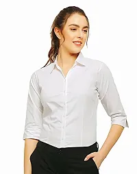 Elegant White Cotton Blend Solid Shirt For Women-thumb3