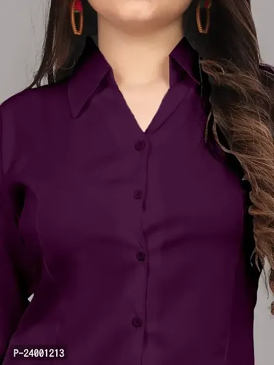 Elegant Purple Cotton Blend Solid Shirt For Women