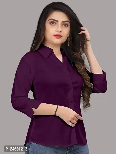 Elegant Purple Cotton Blend Solid Shirt For Women-thumb2