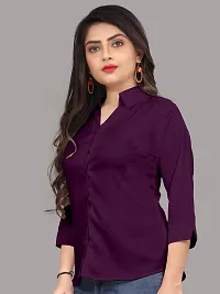 Elegant Purple Cotton Blend Solid Shirt For Women-thumb2