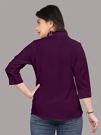 Elegant Purple Cotton Blend Solid Shirt For Women-thumb3