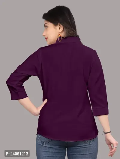 Elegant Purple Cotton Blend Solid Shirt For Women-thumb4