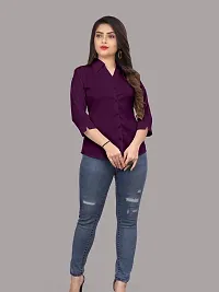 Elegant Purple Cotton Blend Solid Shirt For Women-thumb4