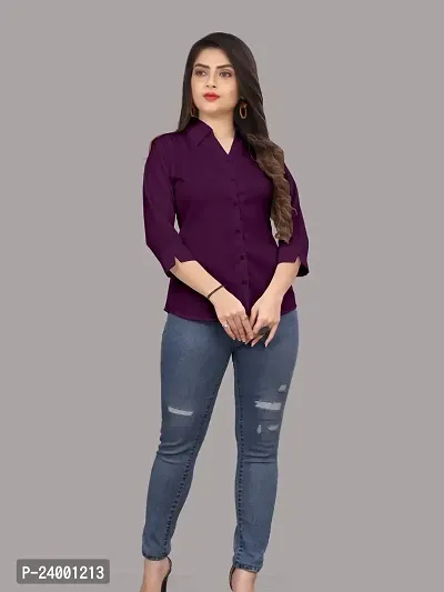 Elegant Purple Cotton Blend Solid Shirt For Women-thumb5