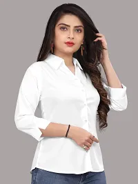 Elegant Off White Cotton Blend Solid Shirt For Women-thumb2