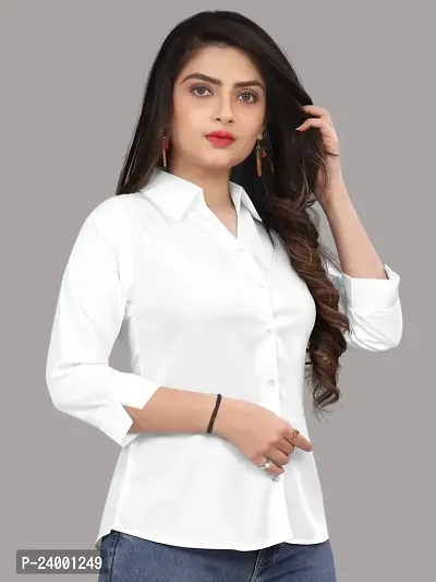 Elegant Off White Cotton Blend Solid Shirt For Women-thumb3