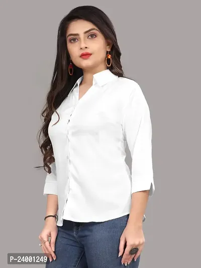 Elegant Off White Cotton Blend Solid Shirt For Women-thumb5