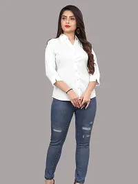 Elegant Off White Cotton Blend Solid Shirt For Women-thumb3