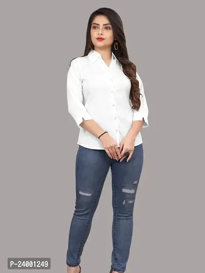 Elegant Off White Cotton Blend Solid Shirt For Women-thumb4