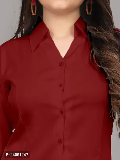 Elegant Red Cotton Blend Solid Shirt For Women-thumb0