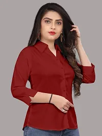 Elegant Red Cotton Blend Solid Shirt For Women-thumb1