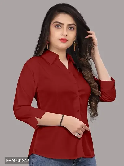 Elegant Red Cotton Blend Solid Shirt For Women-thumb2