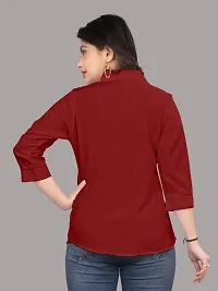 Elegant Red Cotton Blend Solid Shirt For Women-thumb2