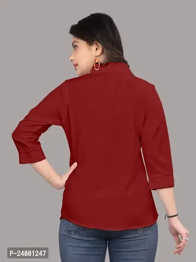 Elegant Red Cotton Blend Solid Shirt For Women-thumb3