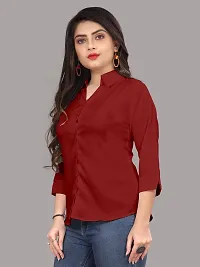 Elegant Red Cotton Blend Solid Shirt For Women-thumb3