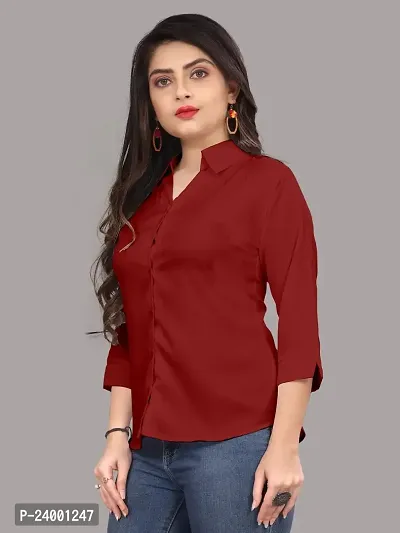 Elegant Red Cotton Blend Solid Shirt For Women-thumb4