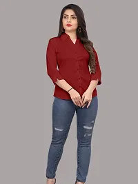 Elegant Red Cotton Blend Solid Shirt For Women-thumb4