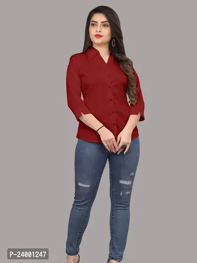 Elegant Red Cotton Blend Solid Shirt For Women-thumb5