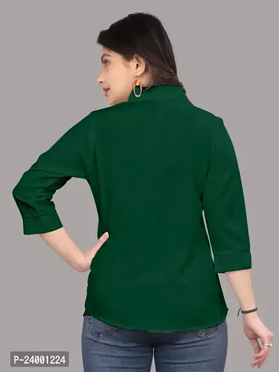 Elegant Green Cotton Blend Solid Shirt For Women-thumb2