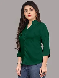 Elegant Green Cotton Blend Solid Shirt For Women-thumb2