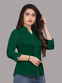 Elegant Green Cotton Blend Solid Shirt For Women-thumb4