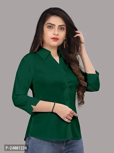 Elegant Green Cotton Blend Solid Shirt For Women-thumb5