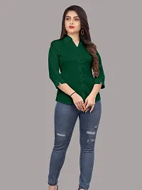 Elegant Green Cotton Blend Solid Shirt For Women-thumb3