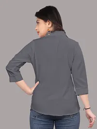 Elegant Grey Cotton Blend Solid Shirt For Women-thumb3