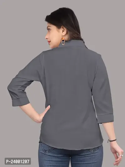 Elegant Grey Cotton Blend Solid Shirt For Women-thumb4