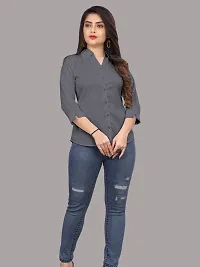 Elegant Grey Cotton Blend Solid Shirt For Women-thumb4