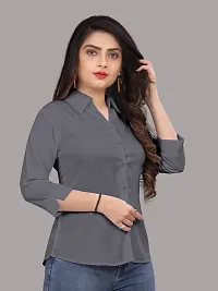 Elegant Grey Cotton Blend Solid Shirt For Women-thumb1