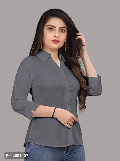 Elegant Grey Cotton Blend Solid Shirt For Women-thumb2