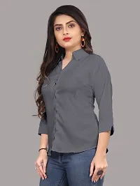 Elegant Grey Cotton Blend Solid Shirt For Women-thumb2