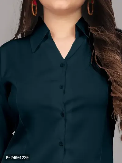 Elegant Turquoise Cotton Blend Solid Shirt For Women