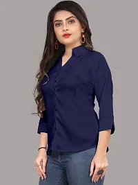 Elegant Navy Blue Cotton Blend Solid Shirt For Women-thumb4