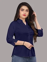 Elegant Navy Blue Cotton Blend Solid Shirt For Women-thumb3