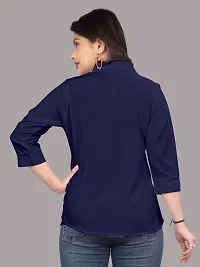 Elegant Navy Blue Cotton Blend Solid Shirt For Women-thumb1