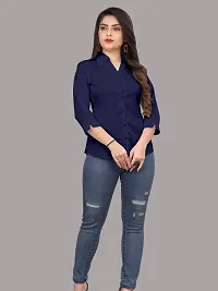 Elegant Navy Blue Cotton Blend Solid Shirt For Women-thumb2