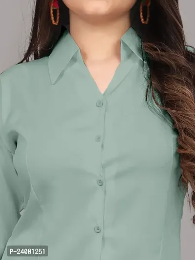 Elegant Green Cotton Blend Solid Shirt For Women