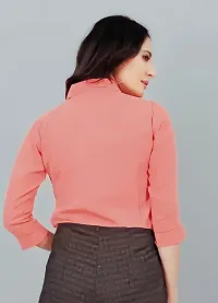 Elegant Peach Cotton Blend Solid Shirt For Women-thumb3