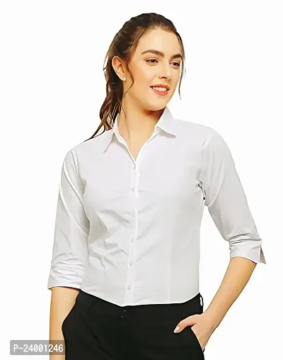 Elegant White Cotton Blend Solid Shirt For Women-thumb0