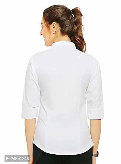 Elegant White Cotton Blend Solid Shirt For Women-thumb2