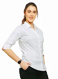 Elegant White Cotton Blend Solid Shirt For Women-thumb4