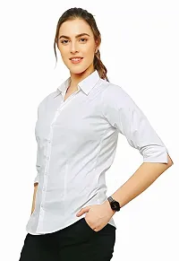 Elegant White Cotton Blend Solid Shirt For Women-thumb3