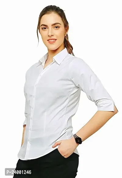 Elegant White Cotton Blend Solid Shirt For Women-thumb4