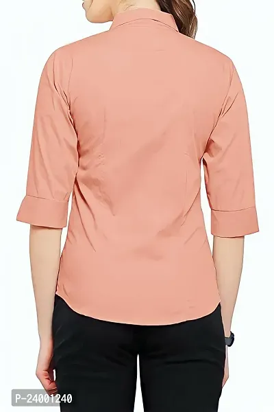 Elegant Peach Cotton Blend Solid Shirt For Women-thumb2