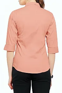 Elegant Peach Cotton Blend Solid Shirt For Women-thumb3