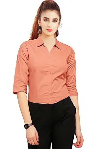 Elegant Peach Cotton Blend Solid Shirt For Women-thumb2