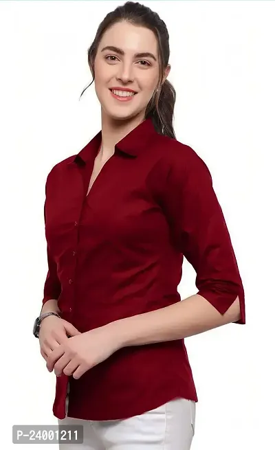 Elegant Red Cotton Blend Solid Shirt For Women